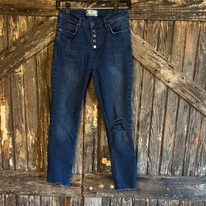 Free People Reagan Distressed Button Fly Jeans
